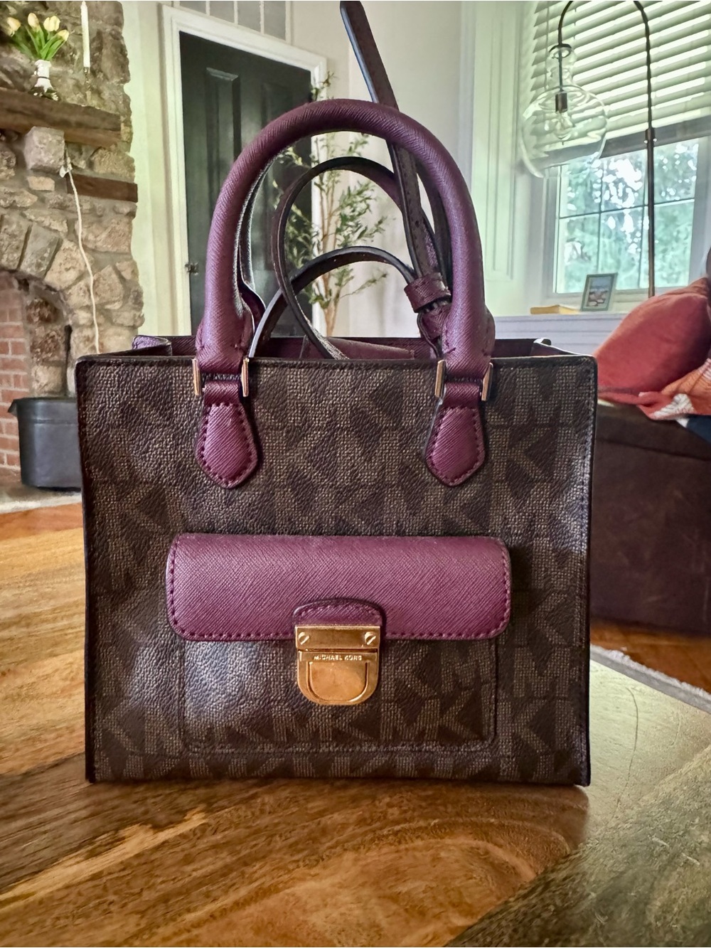 Michael Kors brown & purple Bridgette bag, small